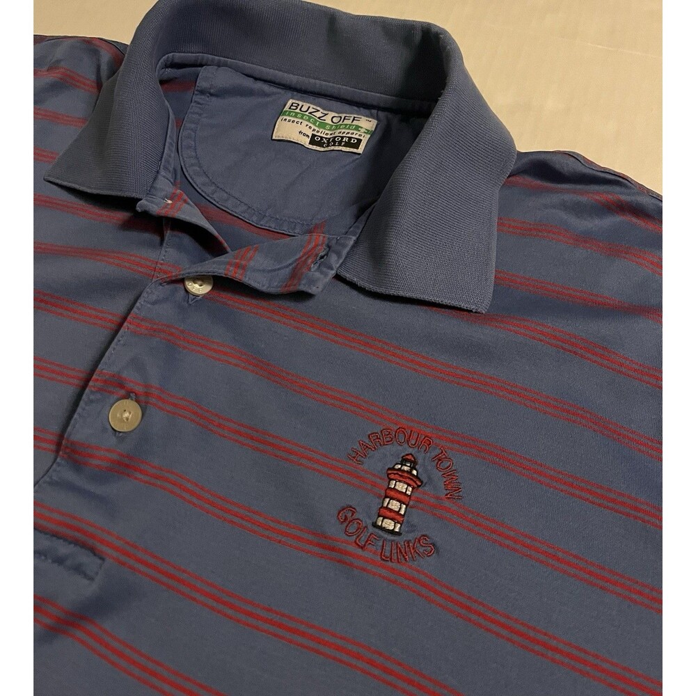 Harbour Town Golf Links Course Hilton Head Blue Striped PGA Tour Polo Shirt LG
